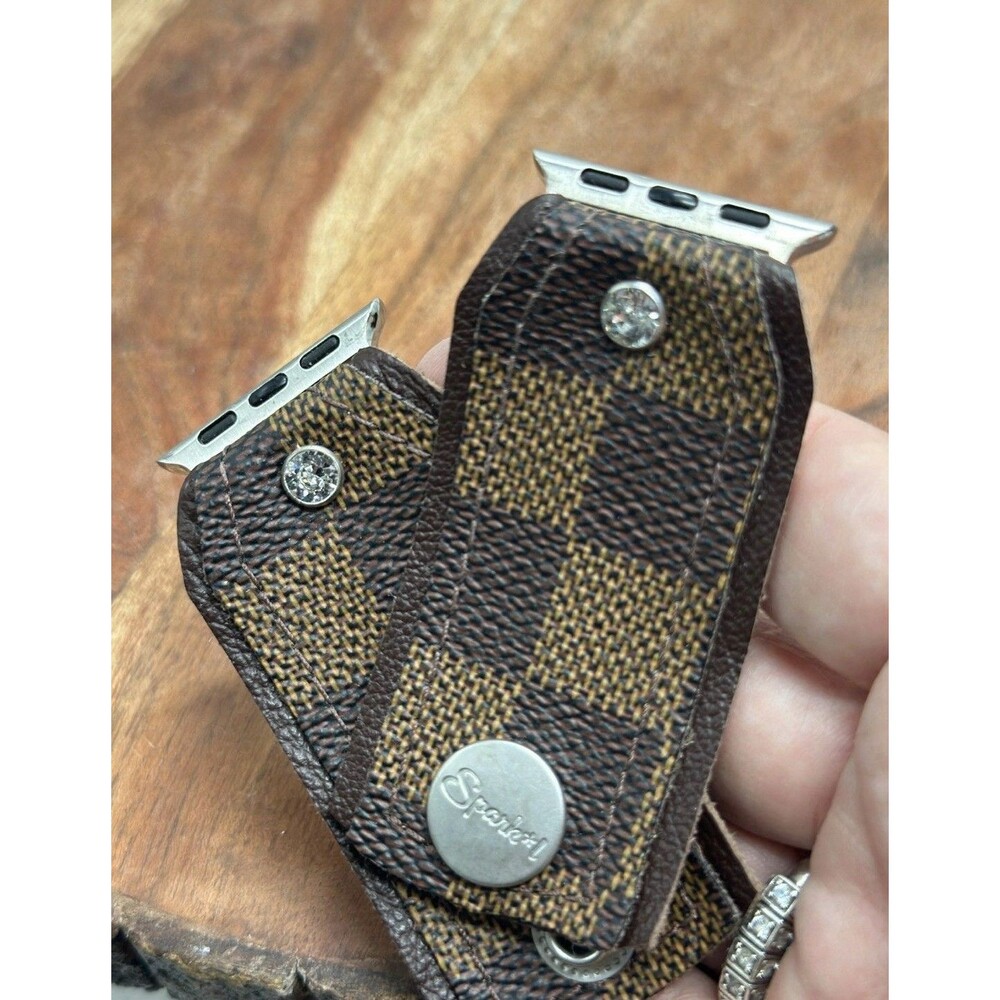 SPARK’L Apple Watch Band Adjustable Rhinestone Clasp Back Leather